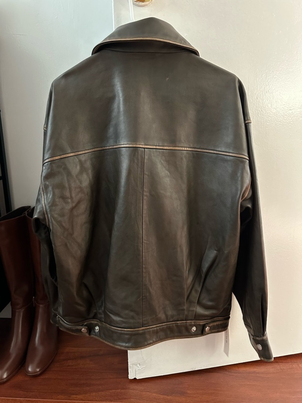 Reformation Veda Marco Leather Oversized Bomber Pit Stop Brown Jacket - Picture 12 of 16